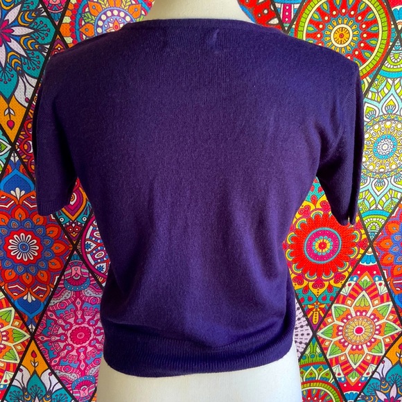 Vintage 100% Cashmere Navy Blue Cropped Sweater Sz 10 - Picture 2 of 7